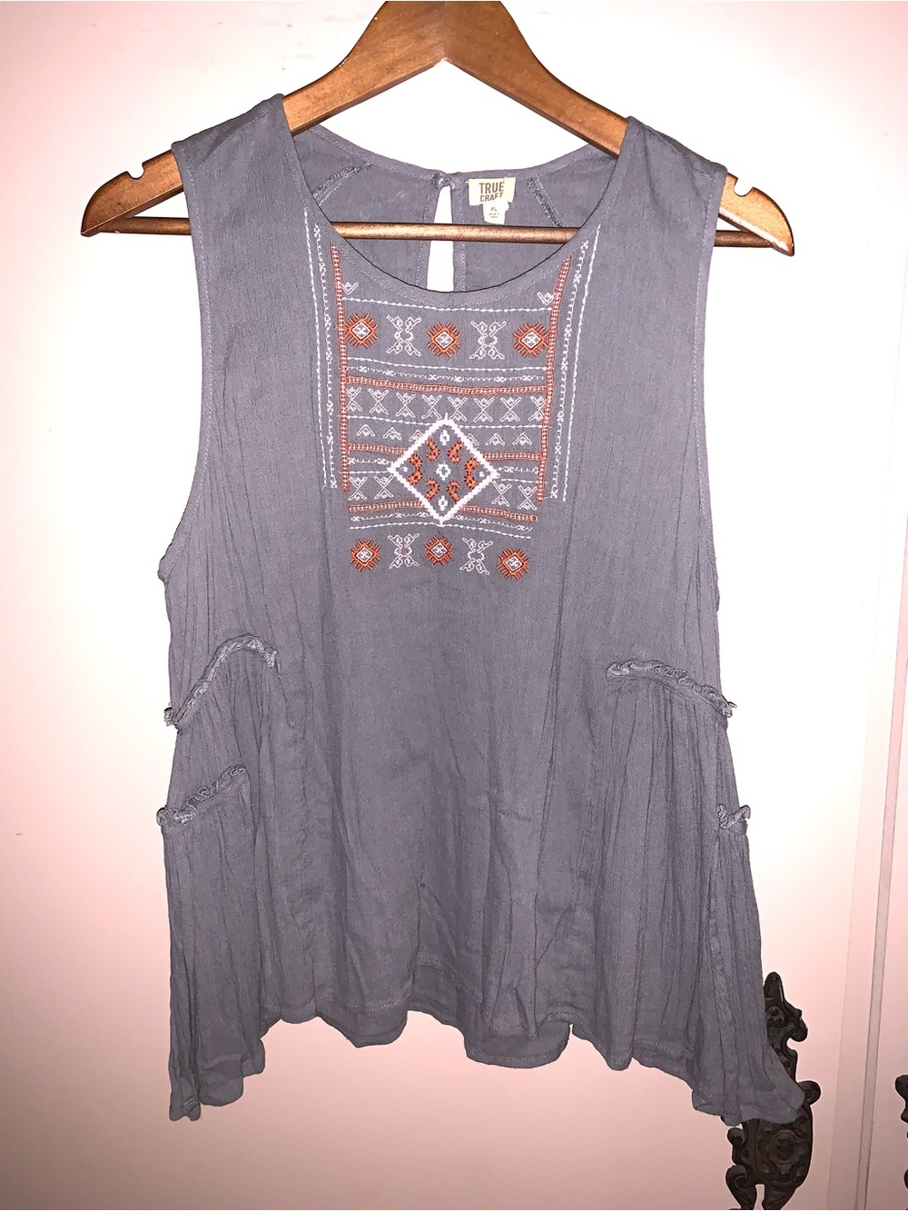 True Craft Gray Embroidered Tank Top